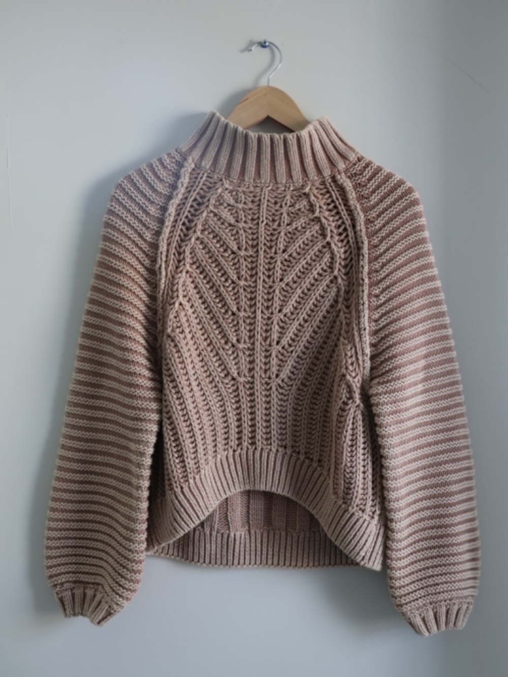 Free People Sweetheart Tan Chunky Knit Mock Neck Oversized Sweater